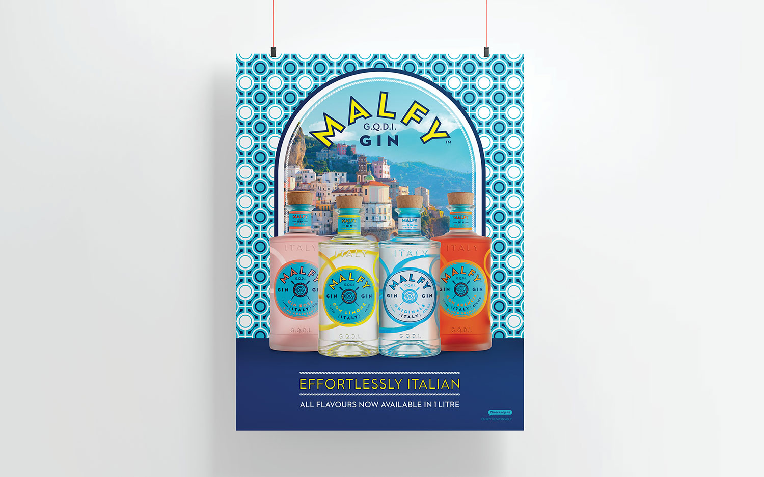 Poster showing the Malfy Gin range