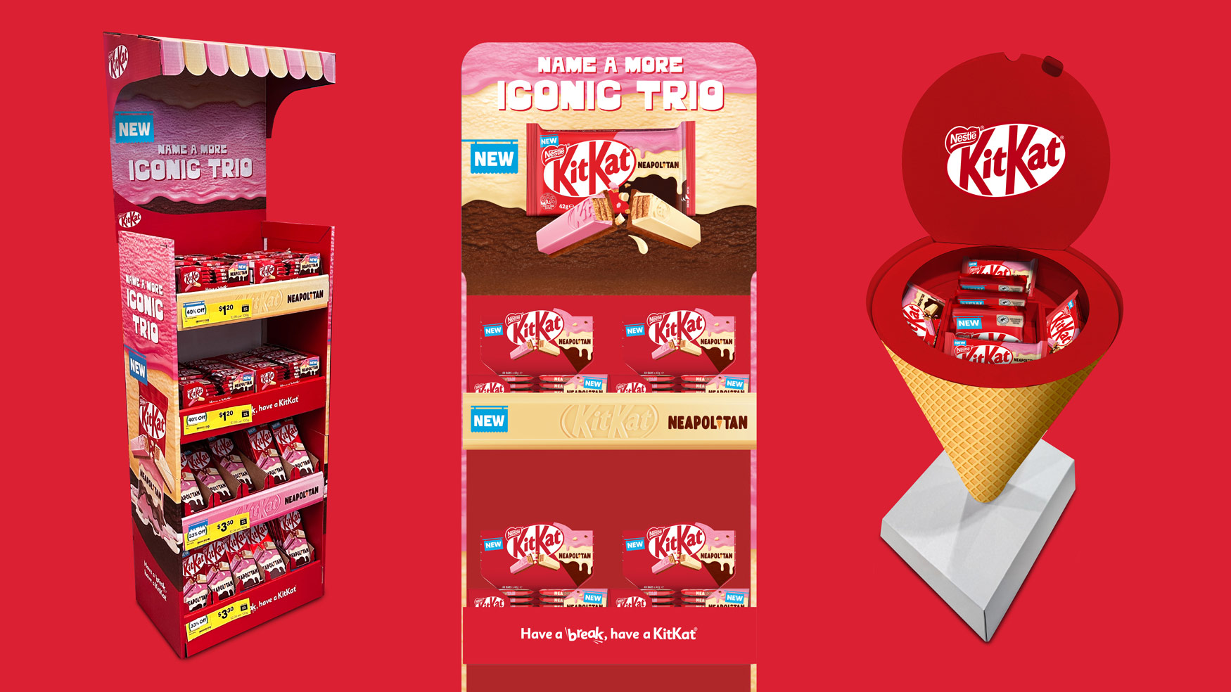 KitKat Neapolitan and KitKat: in-store stands, and press kit box