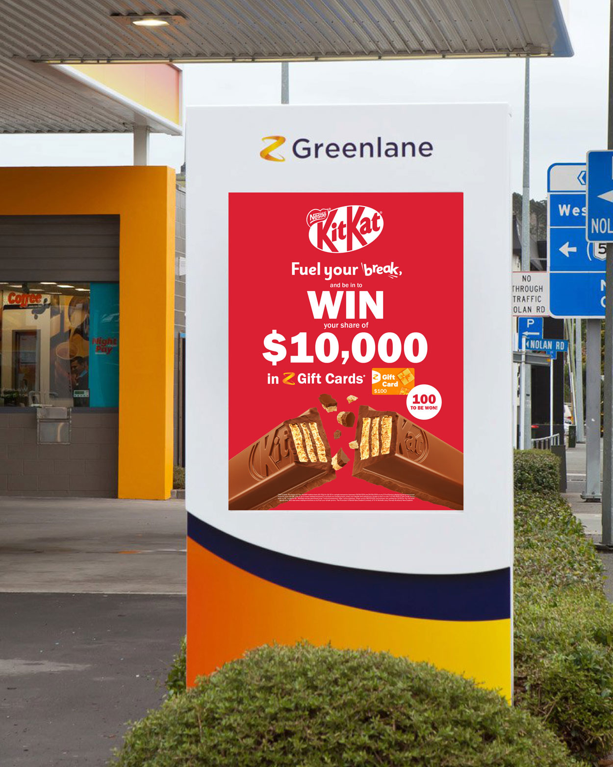 KitKat poster shown in petrol station forecourt