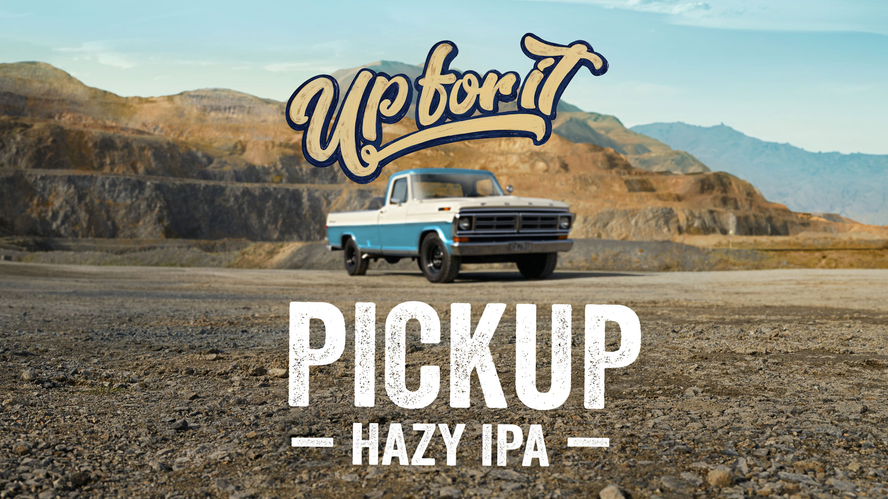 Composite image showing the Panhead Hazy IPA Pick Up branding, with a photo of a vintage pick-up truck