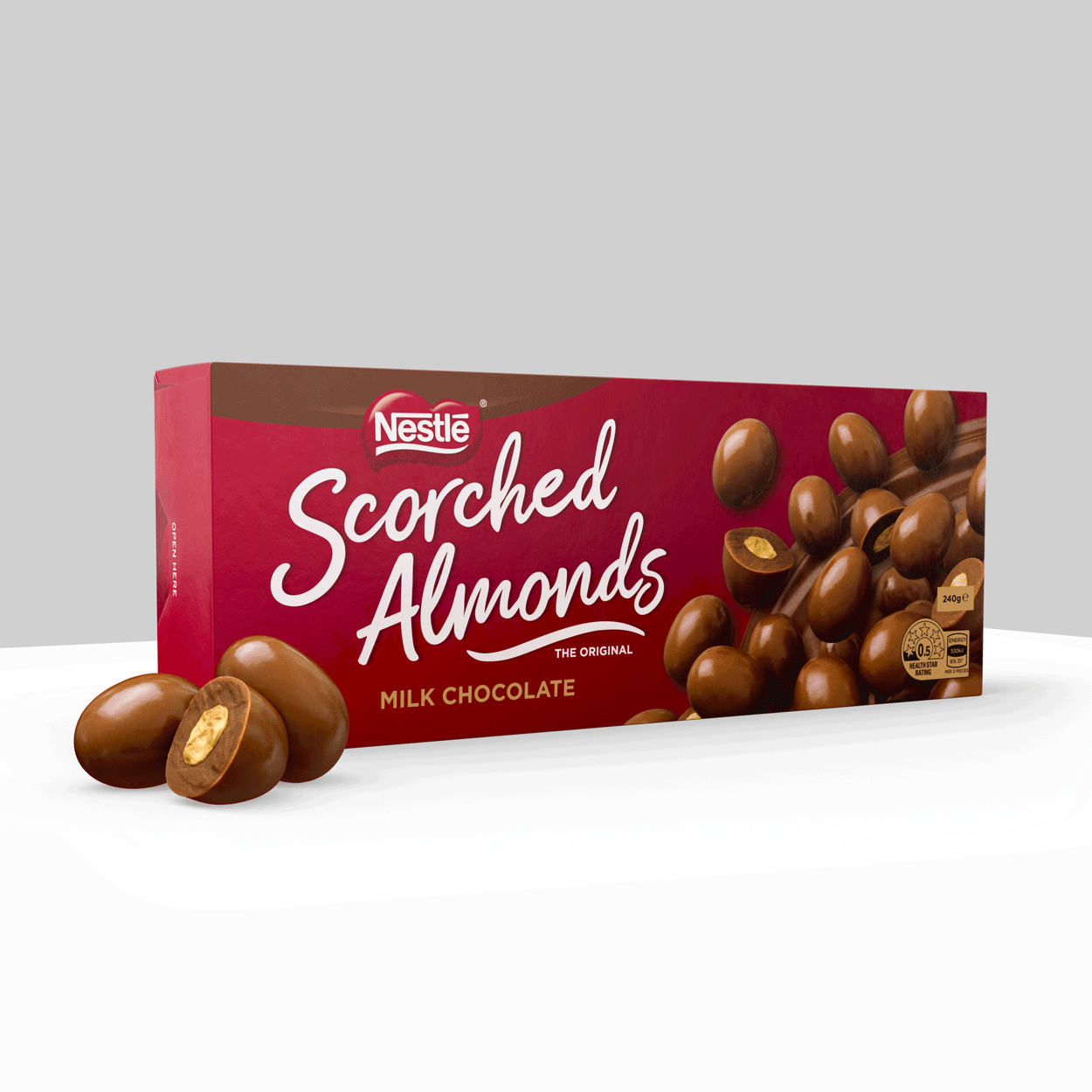 Animated GIF showing the product boxes for the three Scorched Almonds flavours