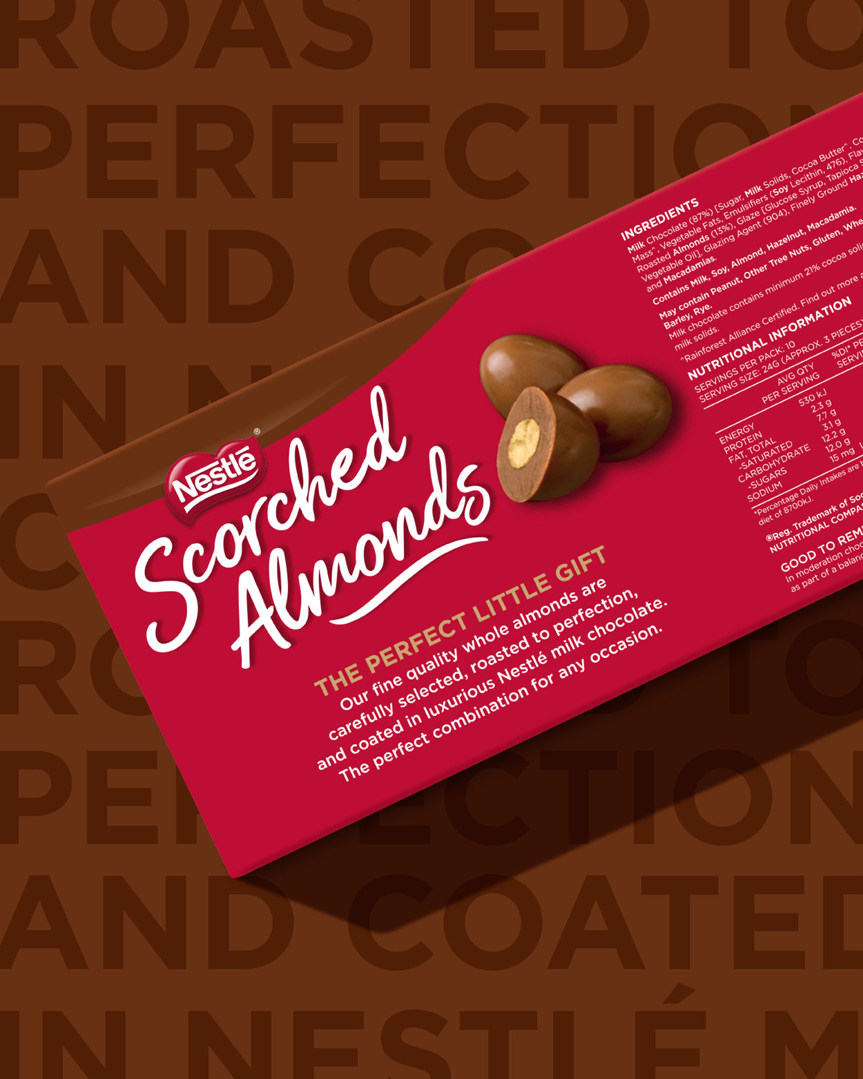 Close-up showing details on the Scorched Almonds box