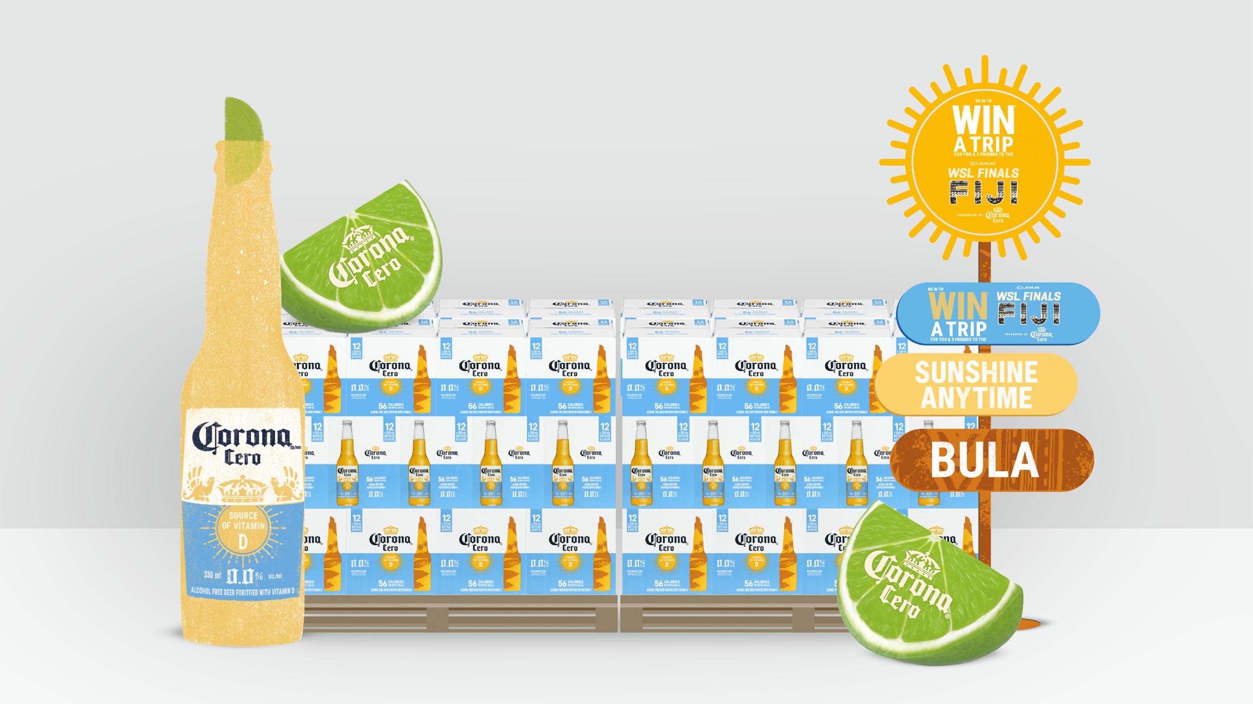 Large format 3D shapes printed with Corona Cero promotional messaging