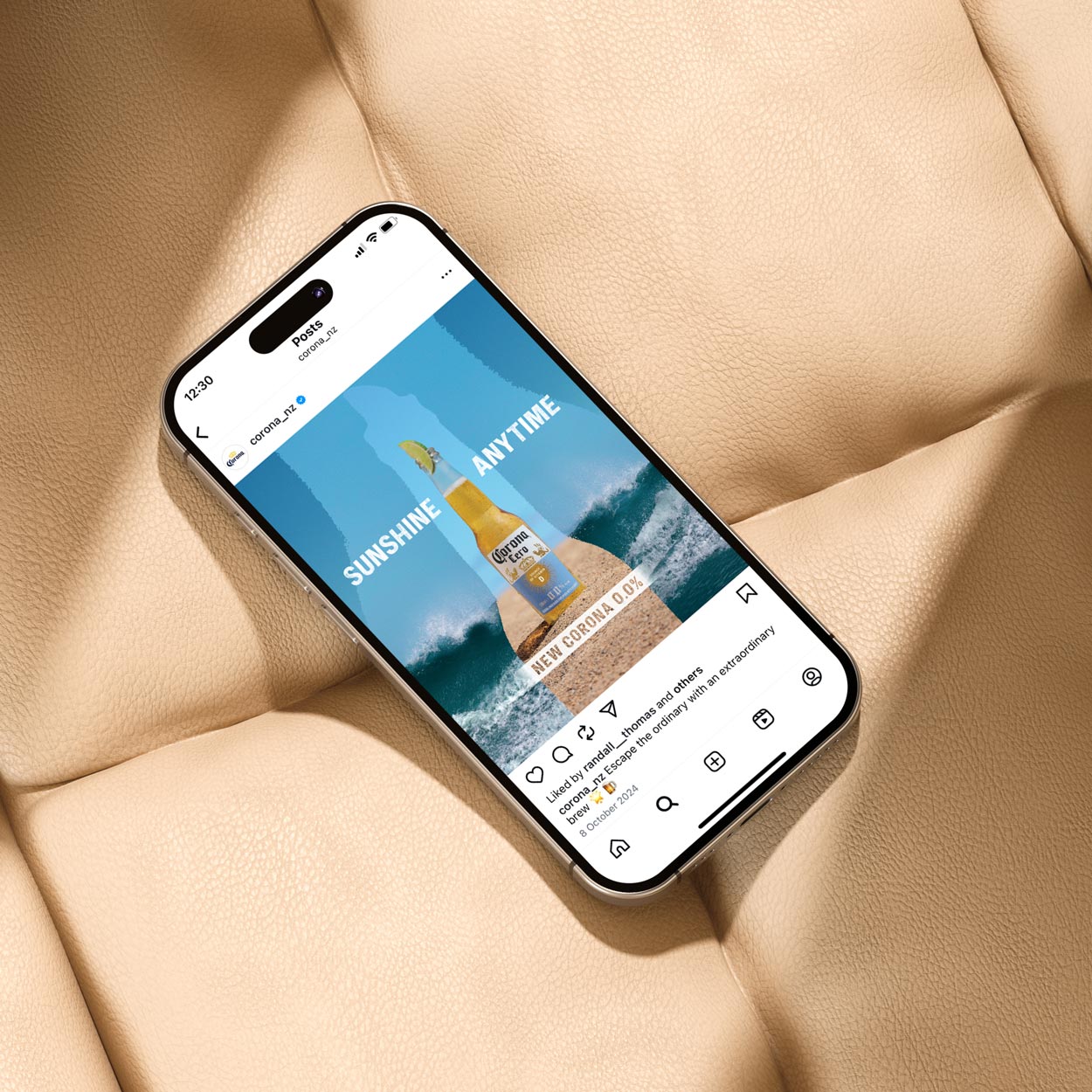 An Instagram post for Corona Cero — "Sunshine Anytime"