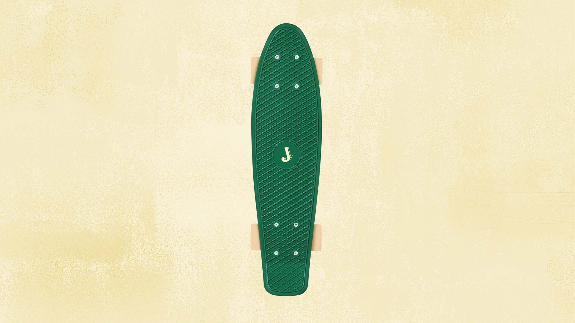 Green Jameson skateboard on a yellow painted texture