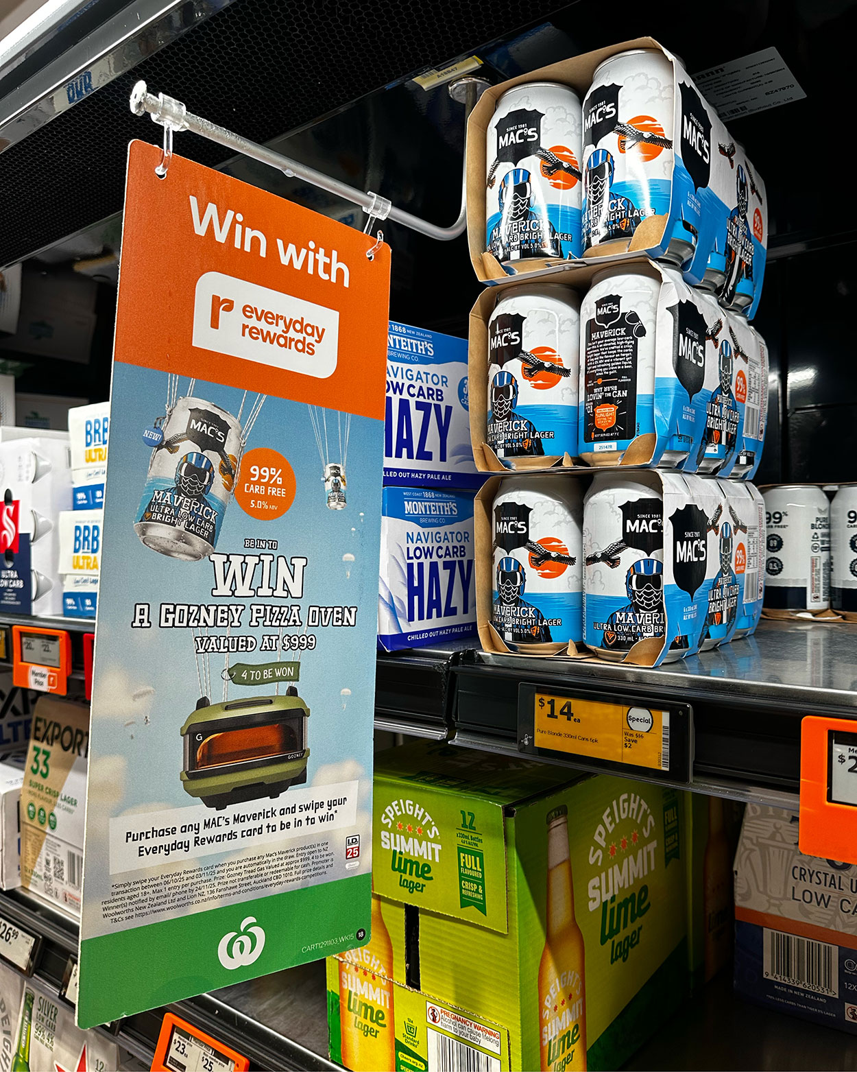 Mac’s Maverick arcade machine promotion: Aisle fins shown in supermarket