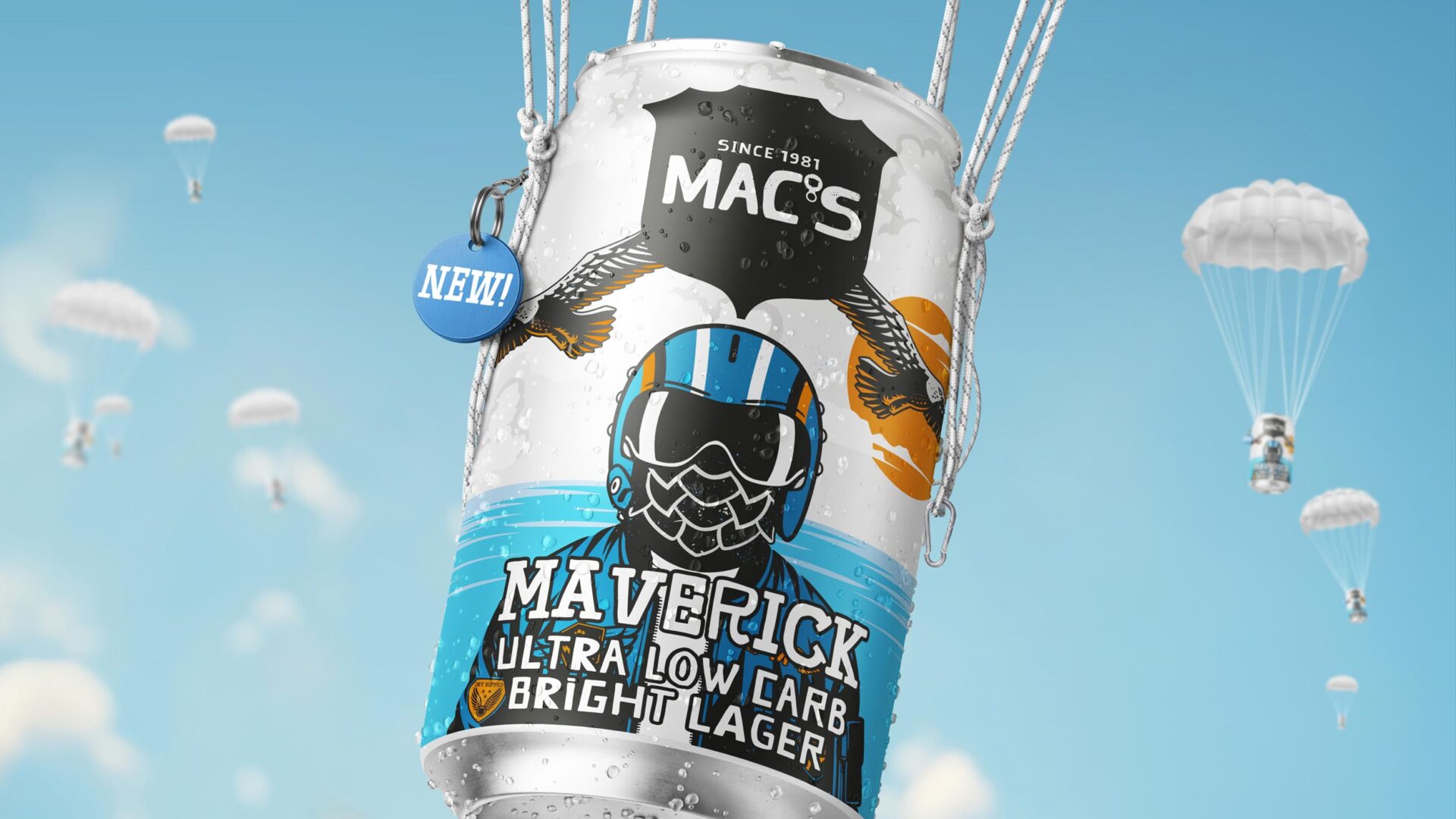 Mac's Maverick cans in parachutes falling from the sky