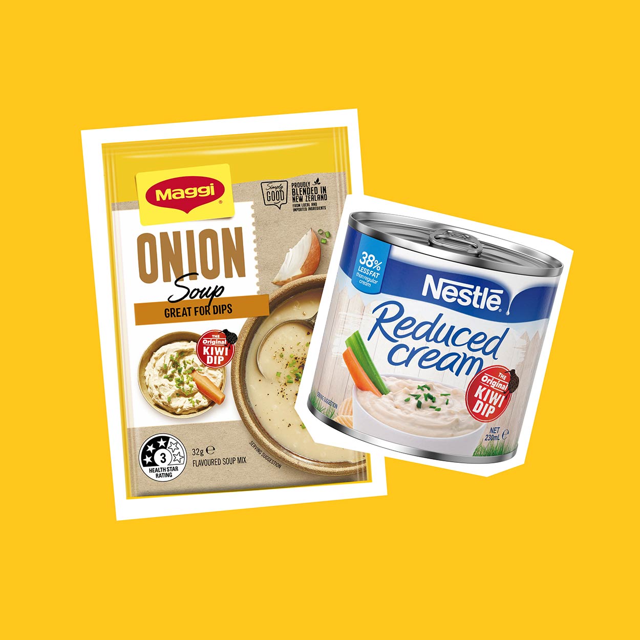 Original Kiwi Dip ingredients: Maggi Onion Soup and Nestlé Reduced Cream